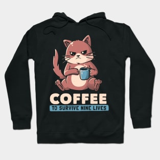 Coffee To Survive Nine Lives Funny Cute Cat Hoodie